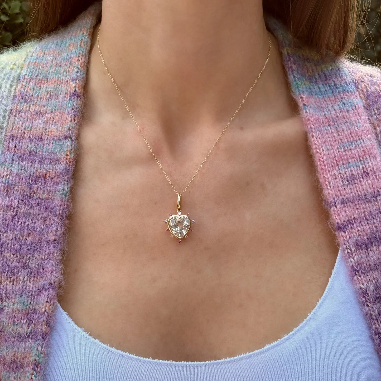 LUNERA Heart Charm with Pink Crystal Halo